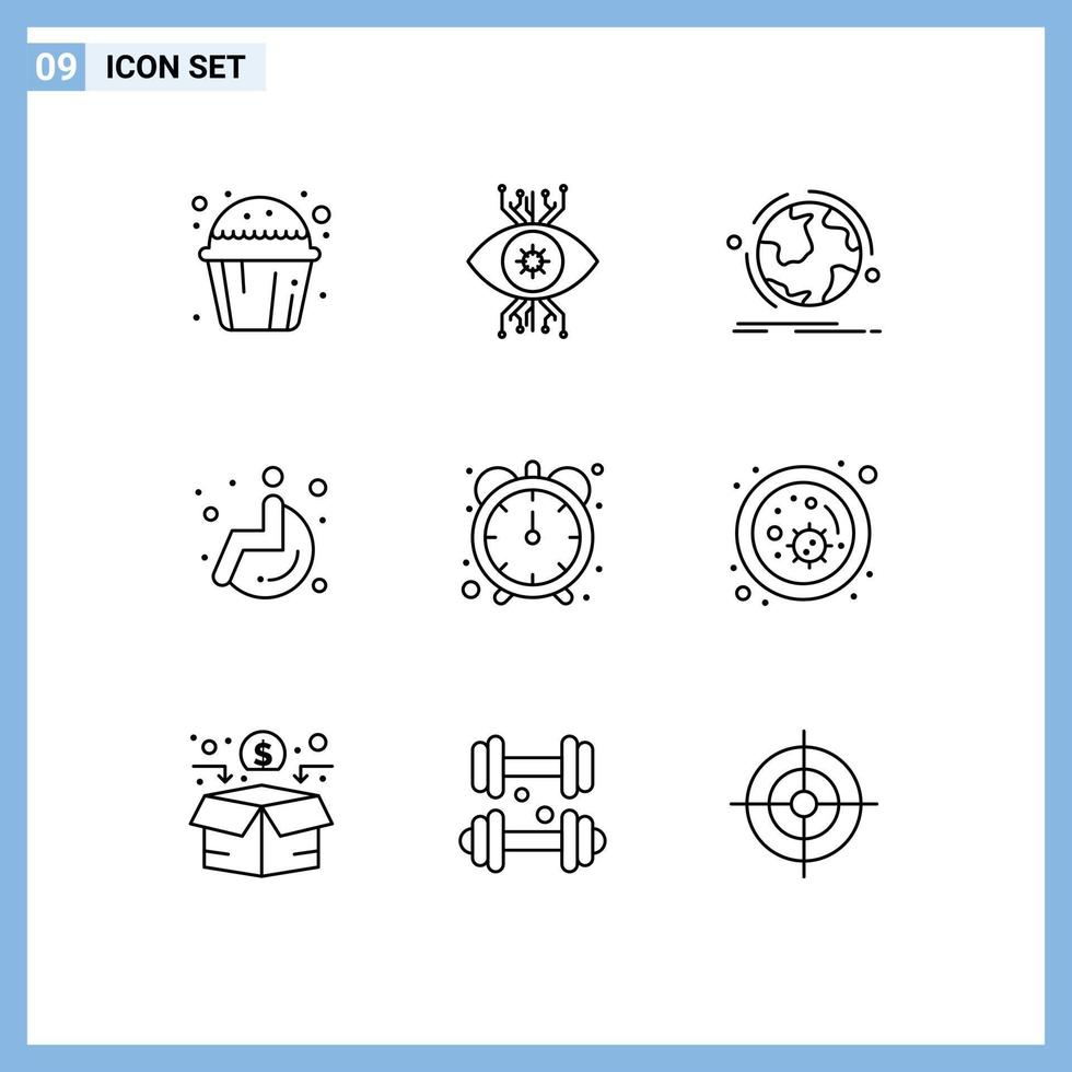 Outline Pack of 9 Universal Symbols of efficiency wheel eye medical connection Editable Vector Design Elements