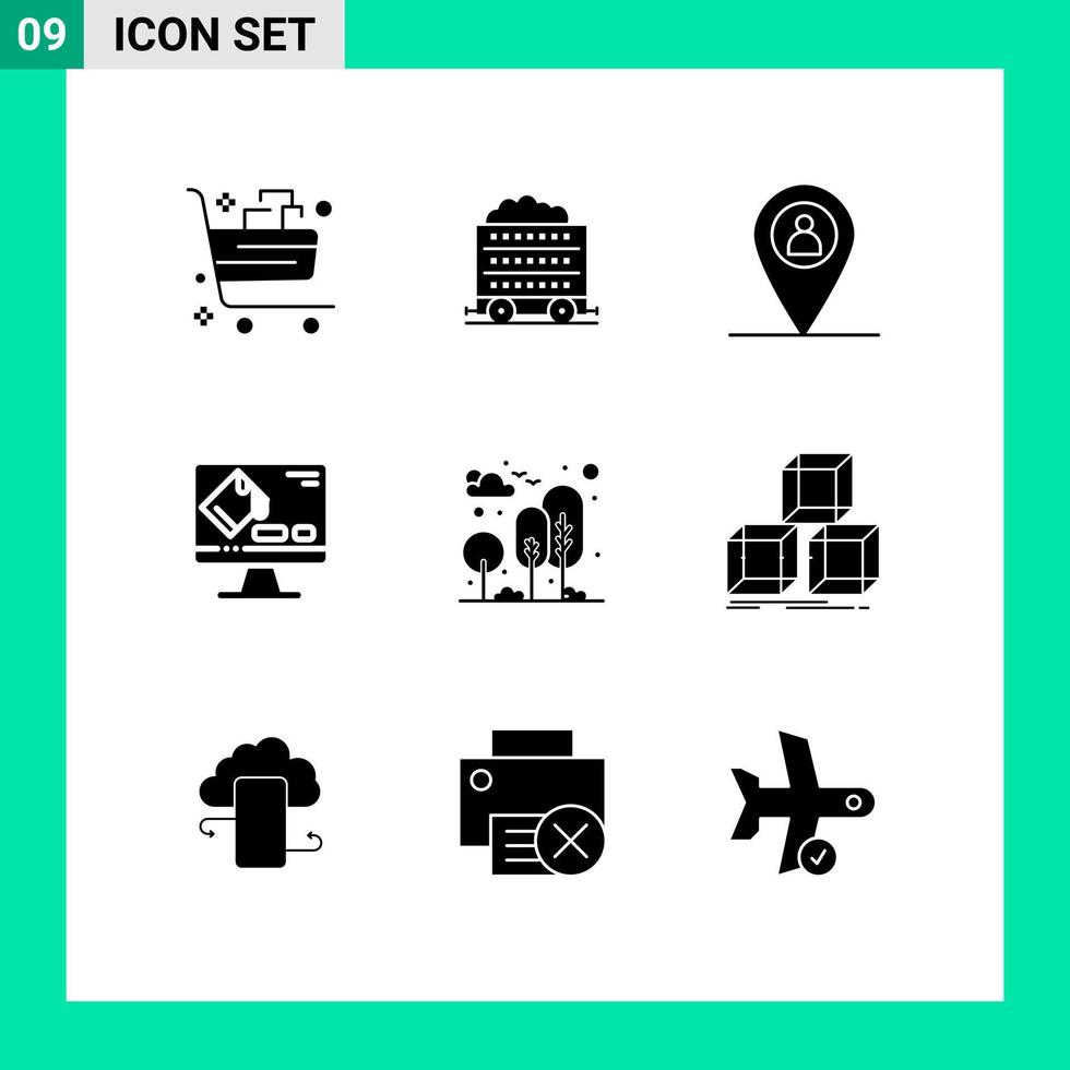 9 Universal Solid Glyphs Set for Web and Mobile Applications garden screen wheel format color Editable Vector Design Elements