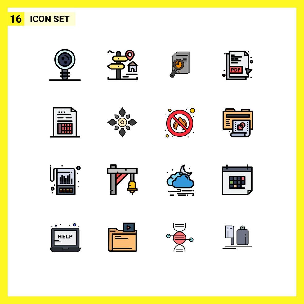 16 concepto de línea llena de color plano para sitios web móviles y aplicaciones datos en pdf gráficos de bienes raíces elementos de diseño de vectores creativos editables analíticos