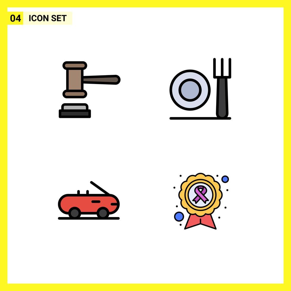 Pictogram Set of 4 Simple Filledline Flat Colors of auction awareness ribbon order restaurant ribbon Editable Vector Design Elements