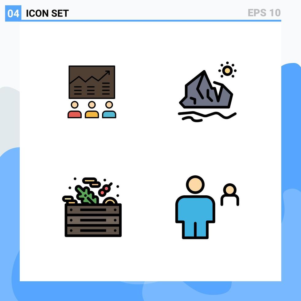 conjunto moderno de 4 pictogramas de colores planos de línea rellena del éxito de la tabla de hielo del equipo que derrite elementos de diseño vectorial editables vector