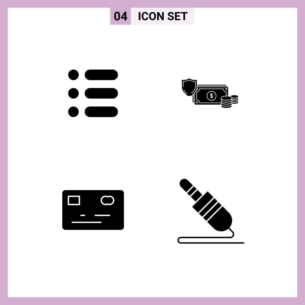 Stock Vector Icon Pack of 4 Line Signs and Symbols for list money write coins credit card Editable Vector Design Elements