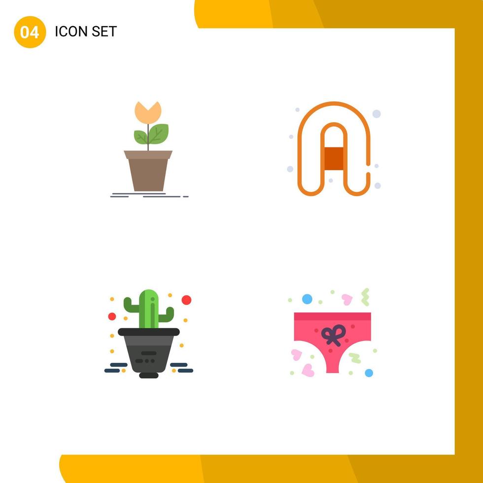 Universal Icon Symbols Group of 4 Modern Flat Icons of adventure flower obstacle camping clothing Editable Vector Design Elements