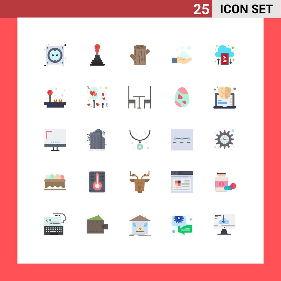 Universal Icon Symbols Group of 25 Modern Flat Colors of upload drive timber cloud soap Editable Vector Design Elements