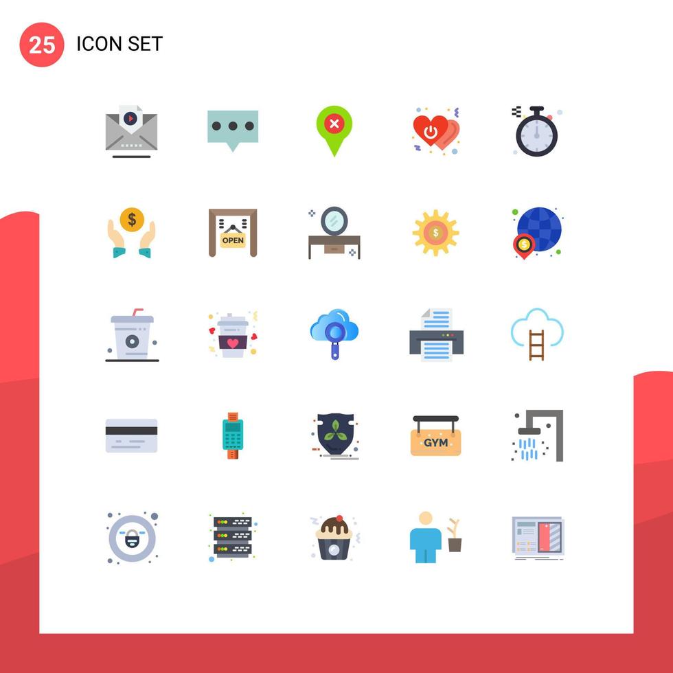 Flat Color Pack of 25 Universal Symbols of north compass location switch off Editable Vector Design Elements