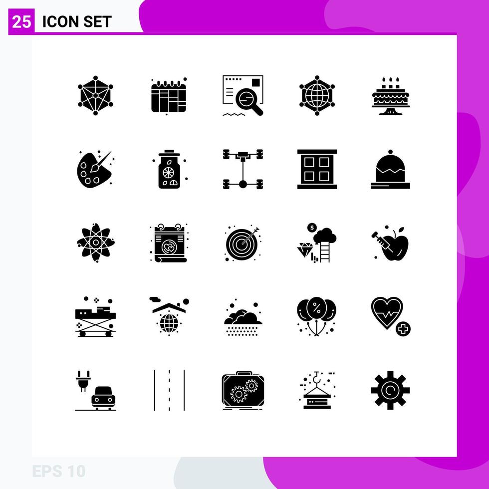 25 Universal Solid Glyphs Set for Web and Mobile Applications cake internet email web data Editable Vector Design Elements