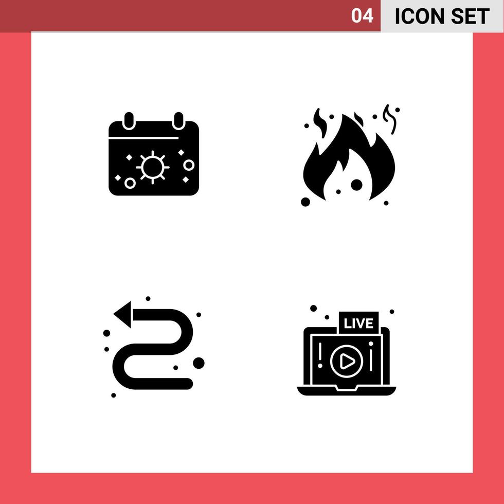 4 Creative Icons Modern Signs and Symbols of beach indicator sun flame live Editable Vector Design Elements