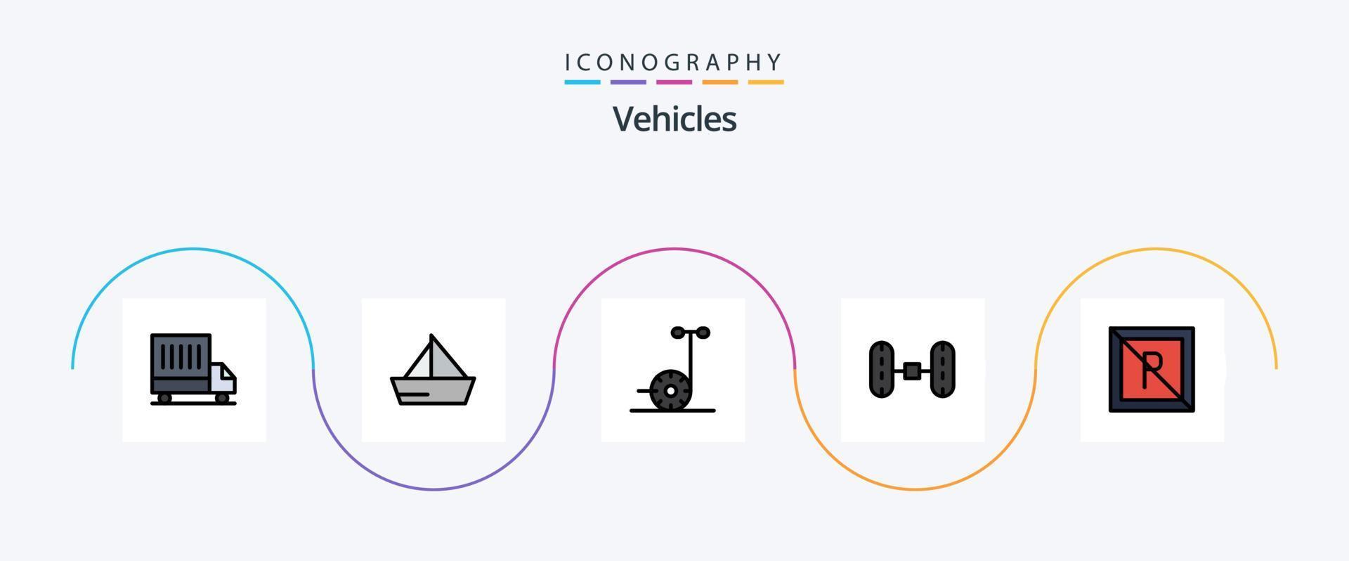 paquete de iconos de 5 planos llenos de línea de vehículos que incluye no. parque. motor. no. camioneta vector