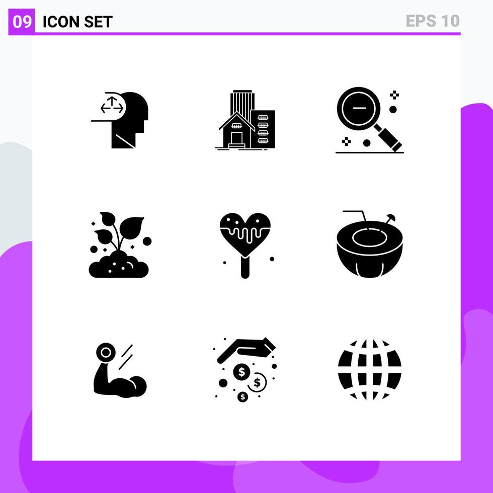 Pack of 9 creative Solid Glyphs of small farming office farm search Editable Vector Design Elements