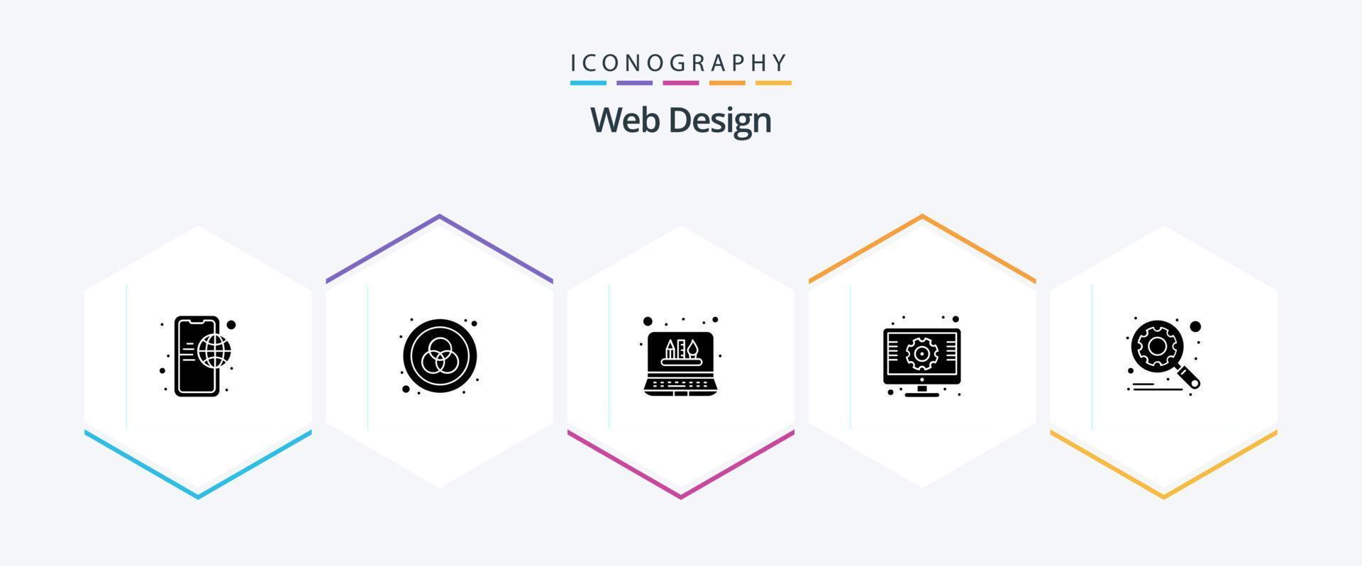 Web Design 25 Glyph icon pack including optimization. web. tools. screen. setting vector
