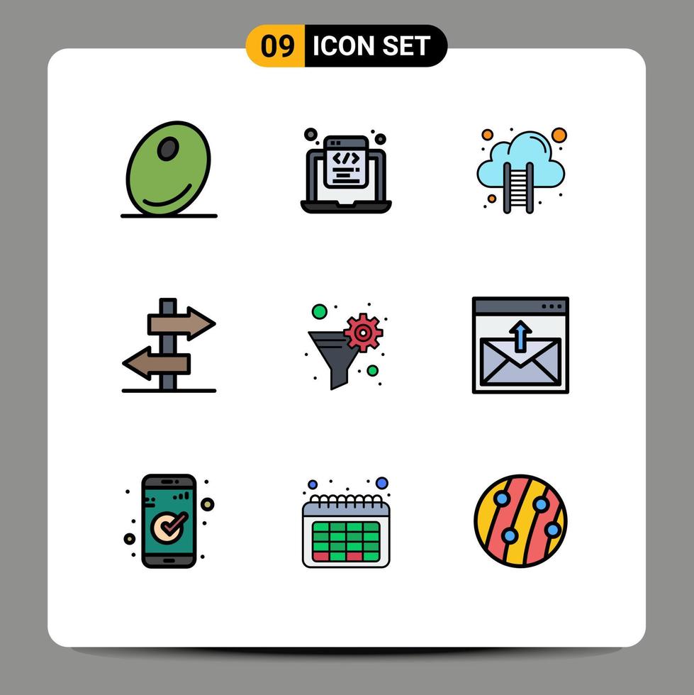 Set of 9 Modern UI Icons Symbols Signs for funnel data filter cloud computing journey board Editable Vector Design Elements
