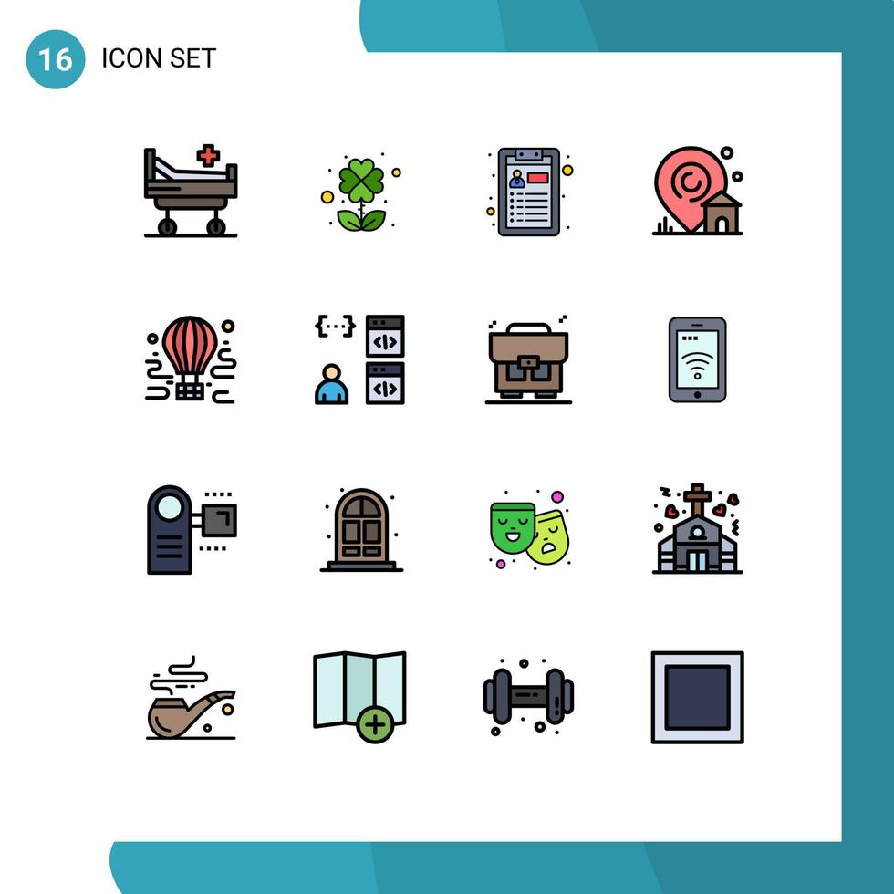 Universal Icon Symbols Group of 16 Modern Flat Color Filled Lines of balloon tour resume airdrop real estate Editable Creative Vector Design Elements