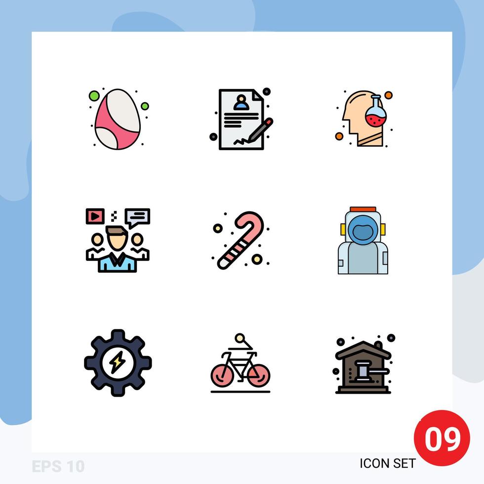 Universal Icon Symbols Group of 9 Modern Filledline Flat Colors of candy cane video human chat user Editable Vector Design Elements