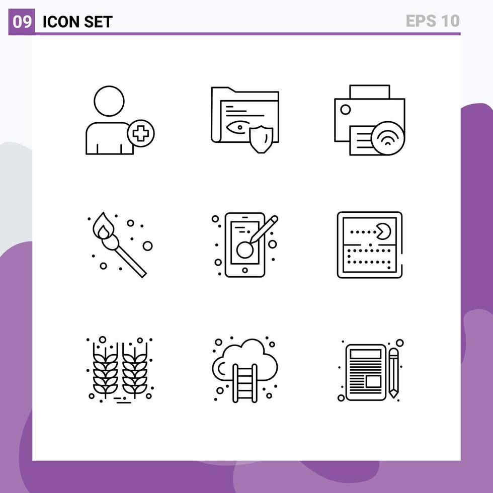 Set of 9 Modern UI Icons Symbols Signs for designing creativity devices match camping Editable Vector Design Elements