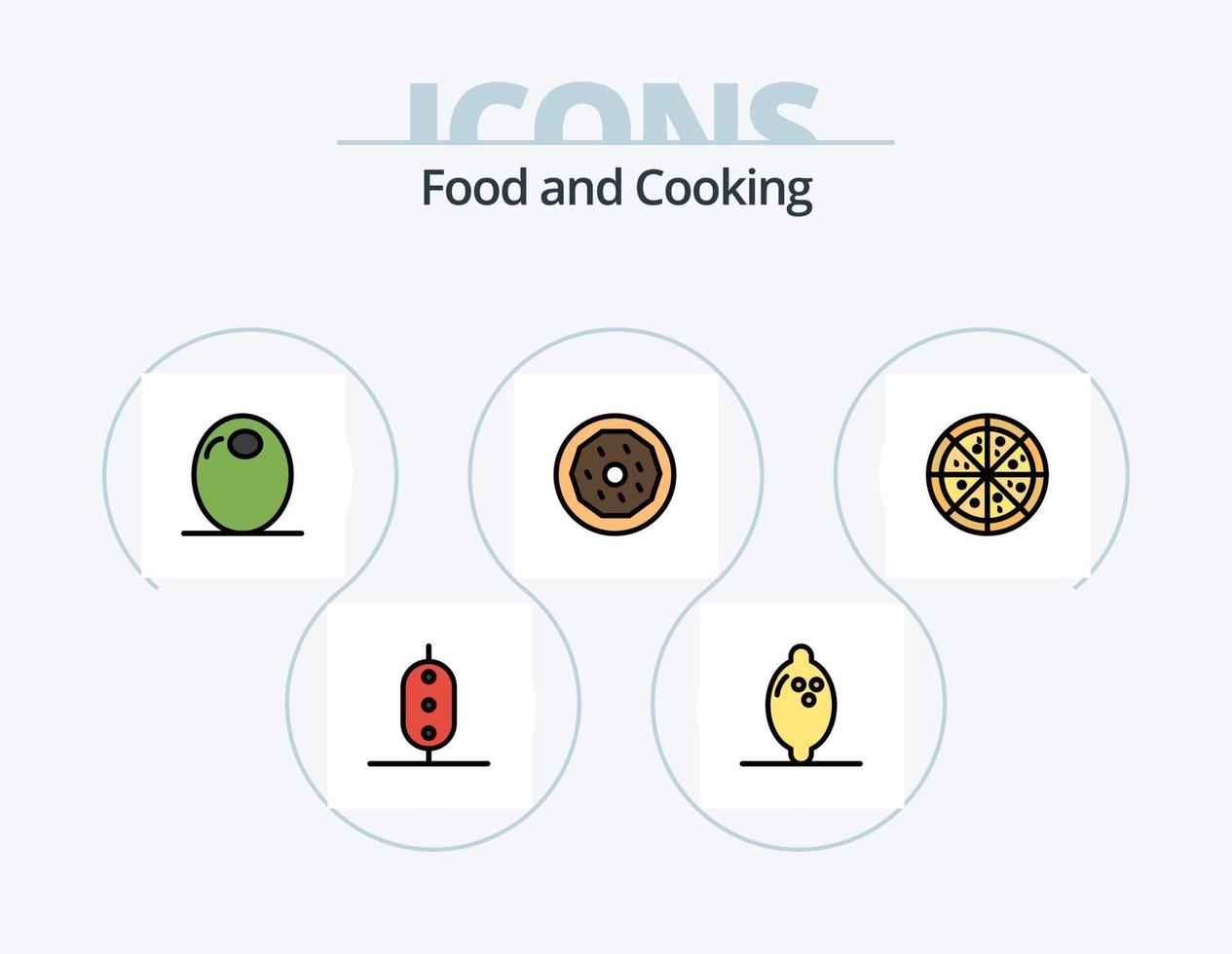 paquete de iconos llenos de línea de alimentos 5 diseño de iconos. vegetal. guisante. Fruta. alimento. aceituna vector