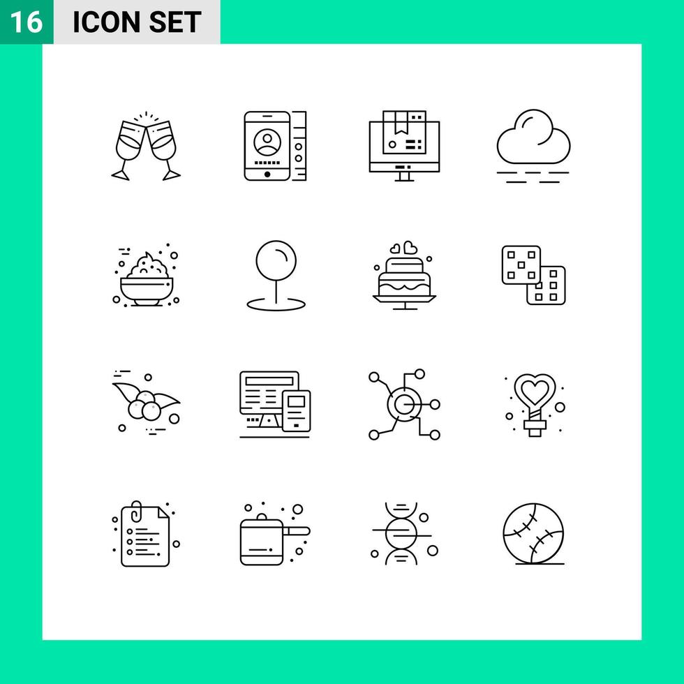 Set of 16 Commercial Outlines pack for bowl warm phone cloud shopping Editable Vector Design Elements