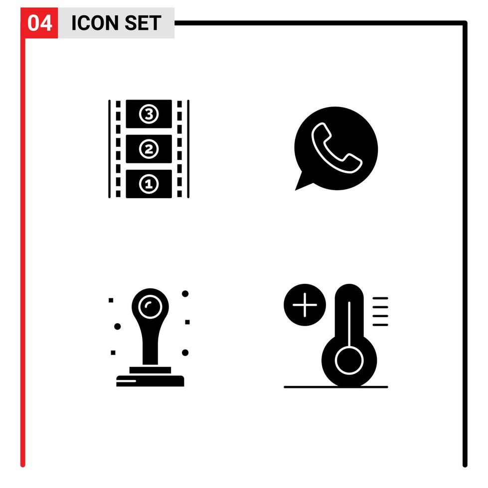 Pictogram Set of 4 Simple Solid Glyphs of film reel stationery app watts app plus Editable Vector Design Elements