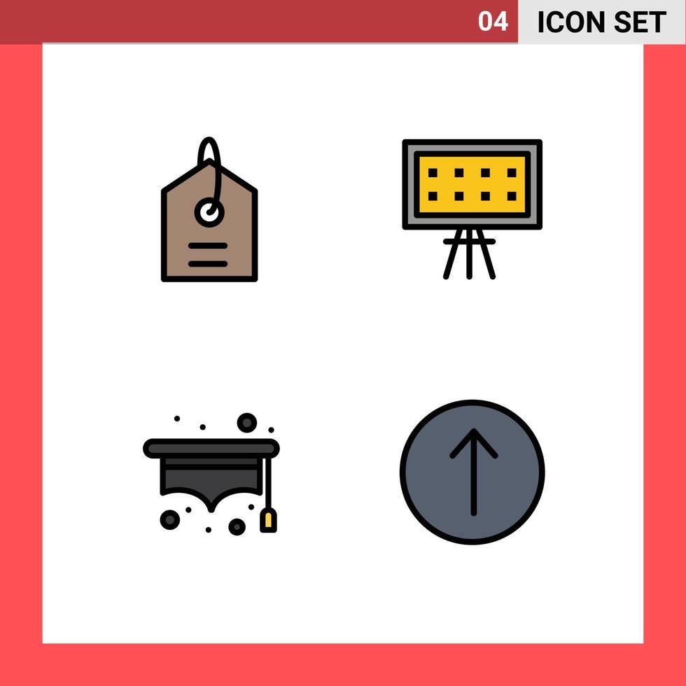 Pictogram Set of 4 Simple Filledline Flat Colors of price student alphabet presentation symbols Editable Vector Design Elements