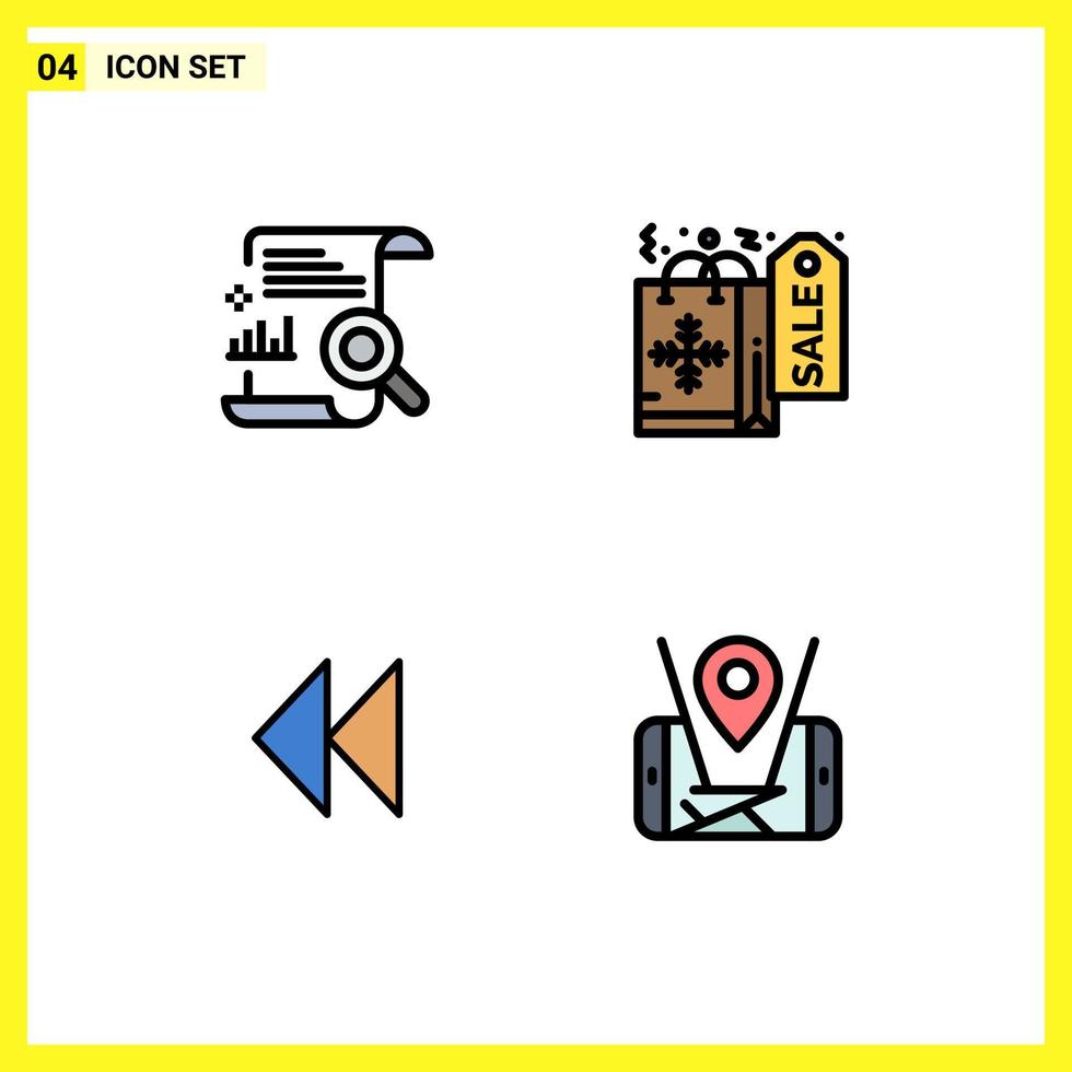 Pictogram Set of 4 Simple Filledline Flat Colors of chart media search shopping video Editable Vector Design Elements