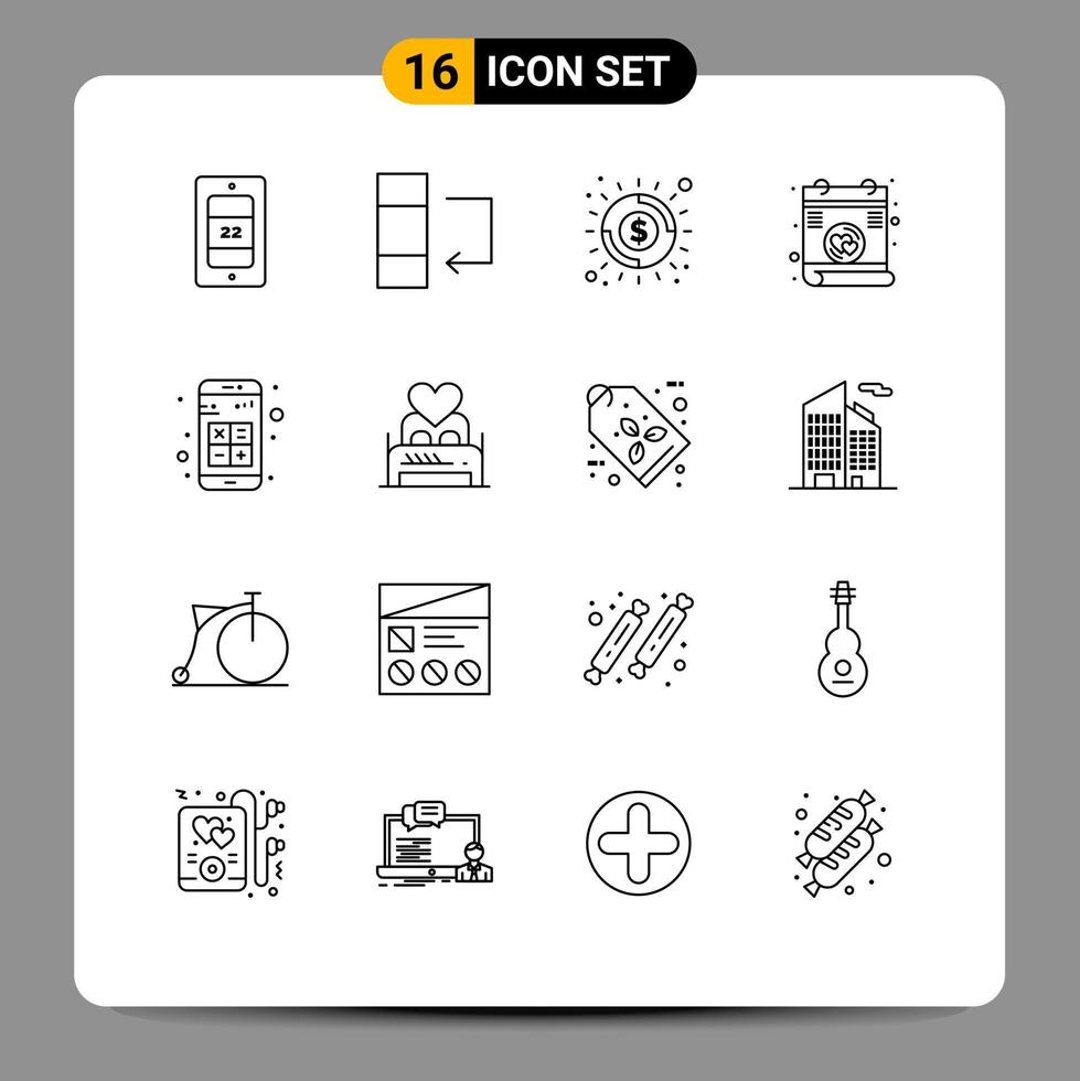 Set of 16 Commercial Outlines pack for interaction apps money app poem Editable Vector Design Elements
