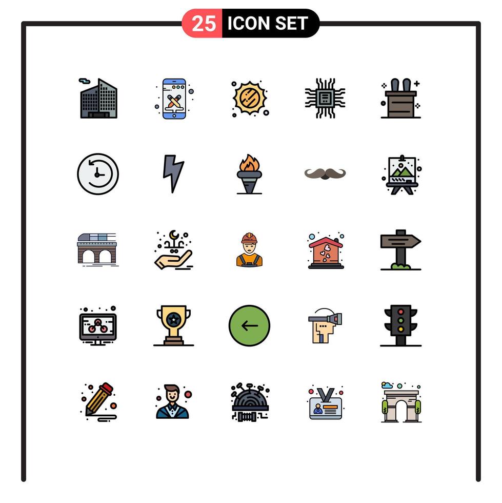 paquete de iconos de vector de stock de 25 signos y símbolos de línea para el truco de magia soleado de conejo de reloj que aprende elementos de diseño de vector editables