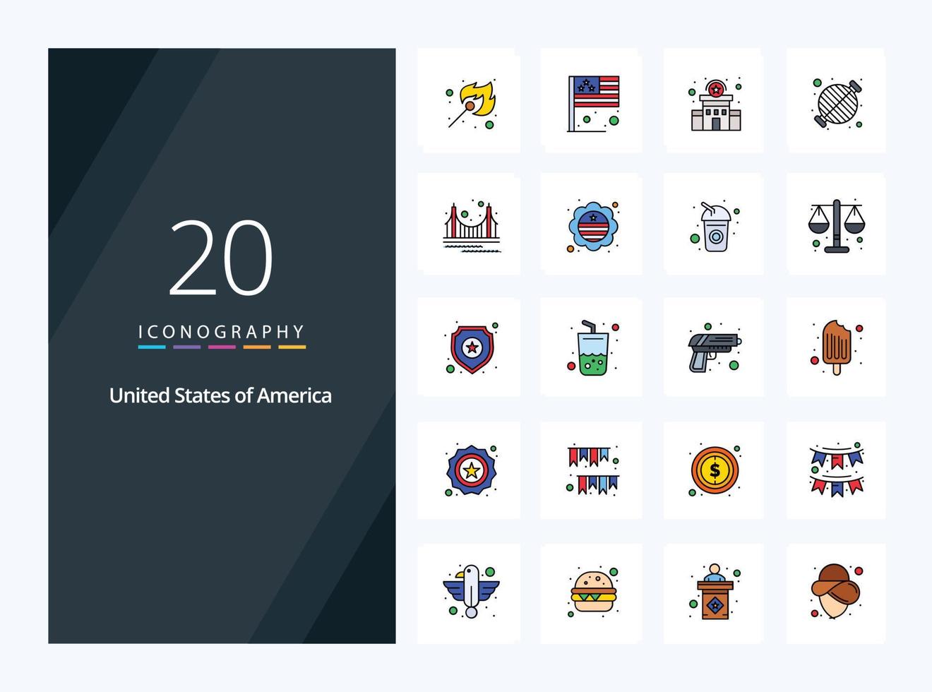 20 icono de línea de EE. UU. para presentación vector