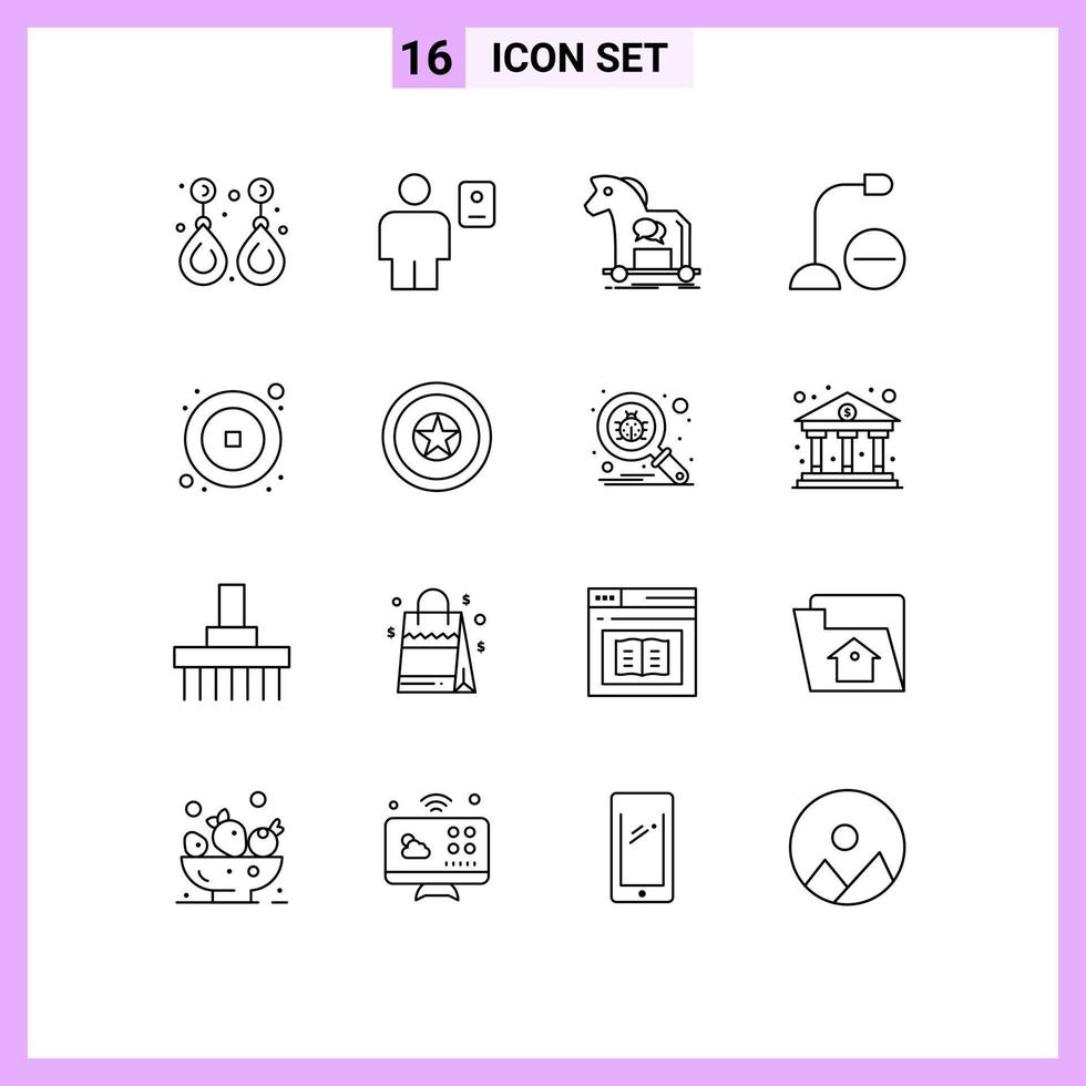 Pictogram Set of 16 Simple Outlines of gadget computers human virus internet Editable Vector Design Elements