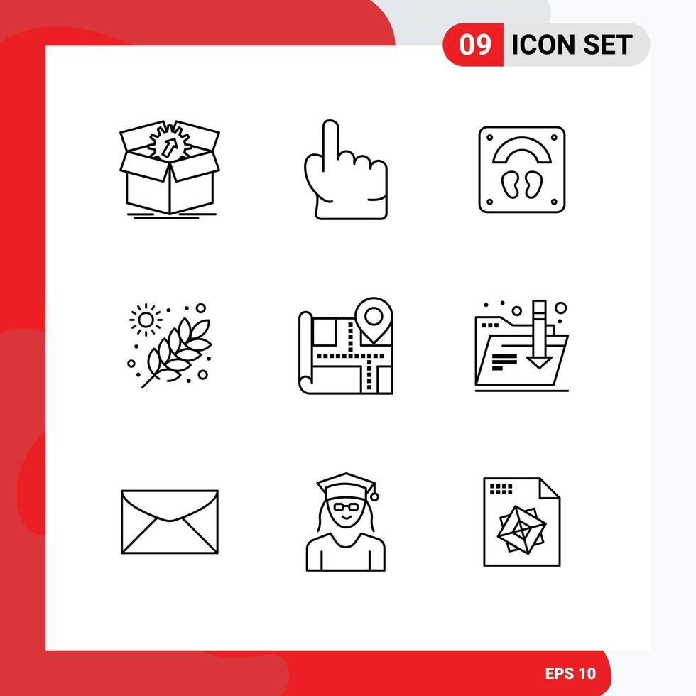 Group of 9 Modern Outlines Set for map garden touch farming wellness Editable Vector Design Elements