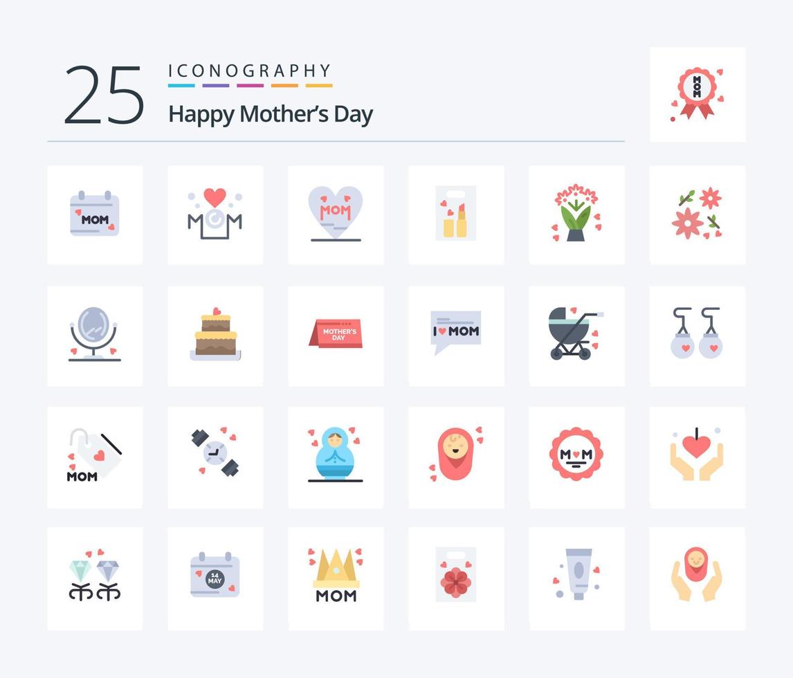 Happy Mothers Day 25 Flat Color icon pack including bouquet. cosmetics. mother. beauty. mother vector