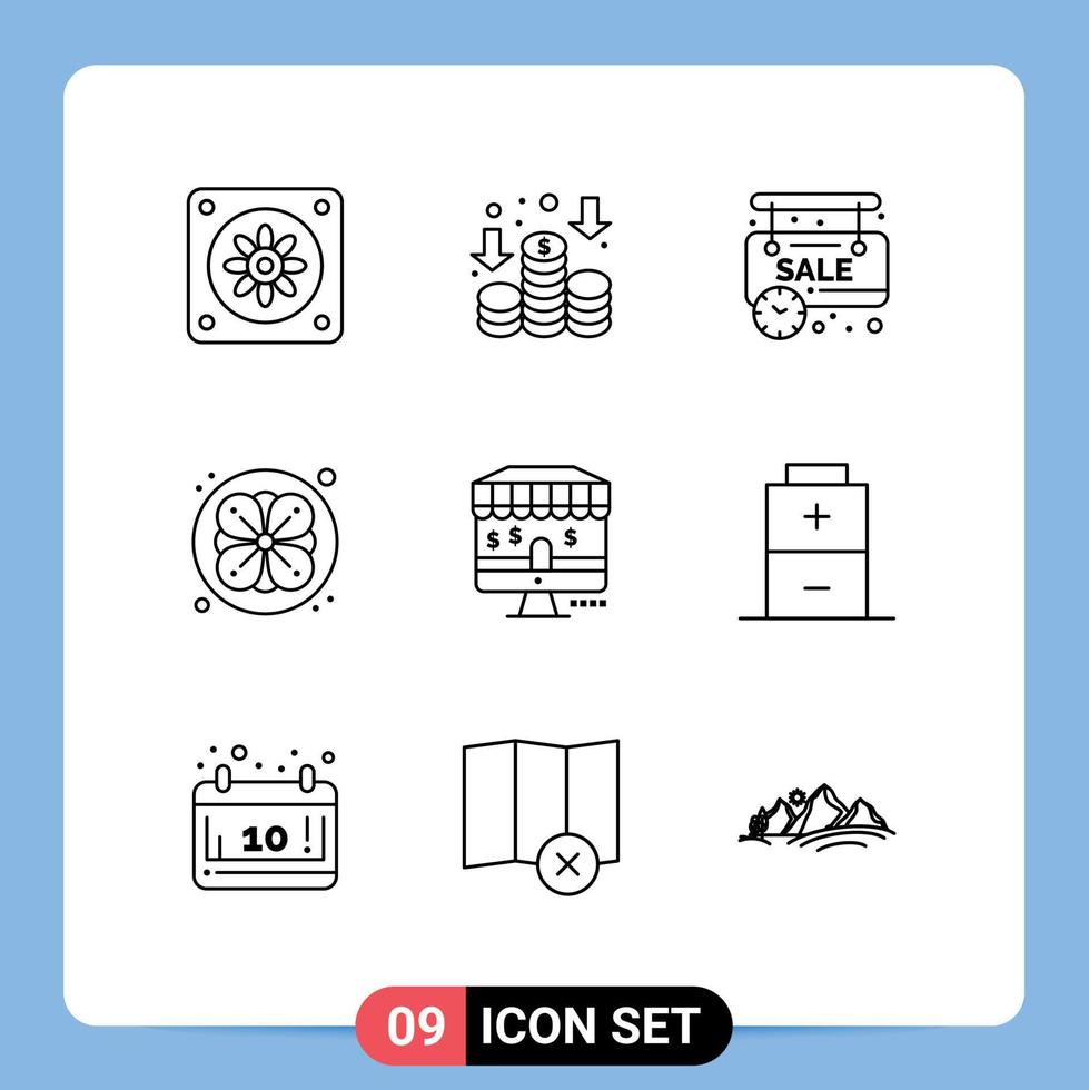 User Interface Pack of 9 Basic Outlines of electric battery online shop shop online Editable Vector Design Elements