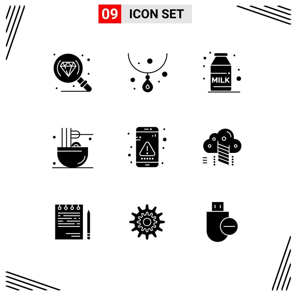 Universal Icon Symbols Group of 9 Modern Solid Glyphs of interaction app coffee snack food Editable Vector Design Elements