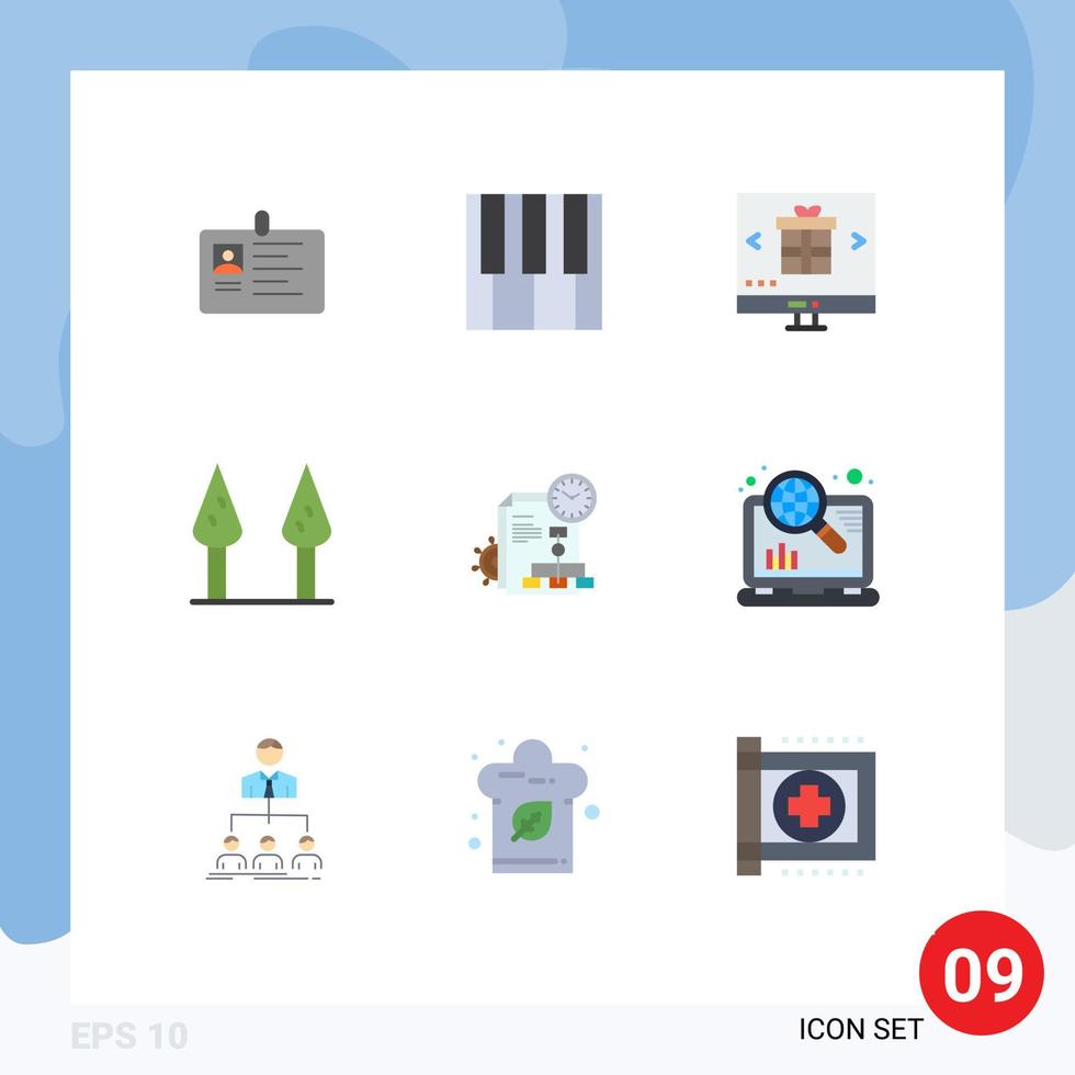 Mobile Interface Flat Color Set of 9 Pictograms of time asparagus music shopping internet Editable Vector Design Elements