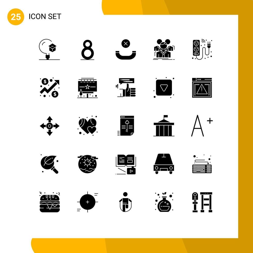 Modern Set of 25 Solid Glyphs and symbols such as electric cable handset group business Editable Vector Design Elements