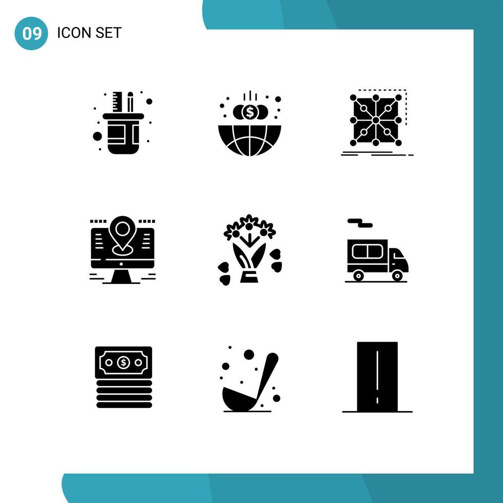 User Interface Pack of 9 Basic Solid Glyphs of pin location data computer complex Editable Vector Design Elements