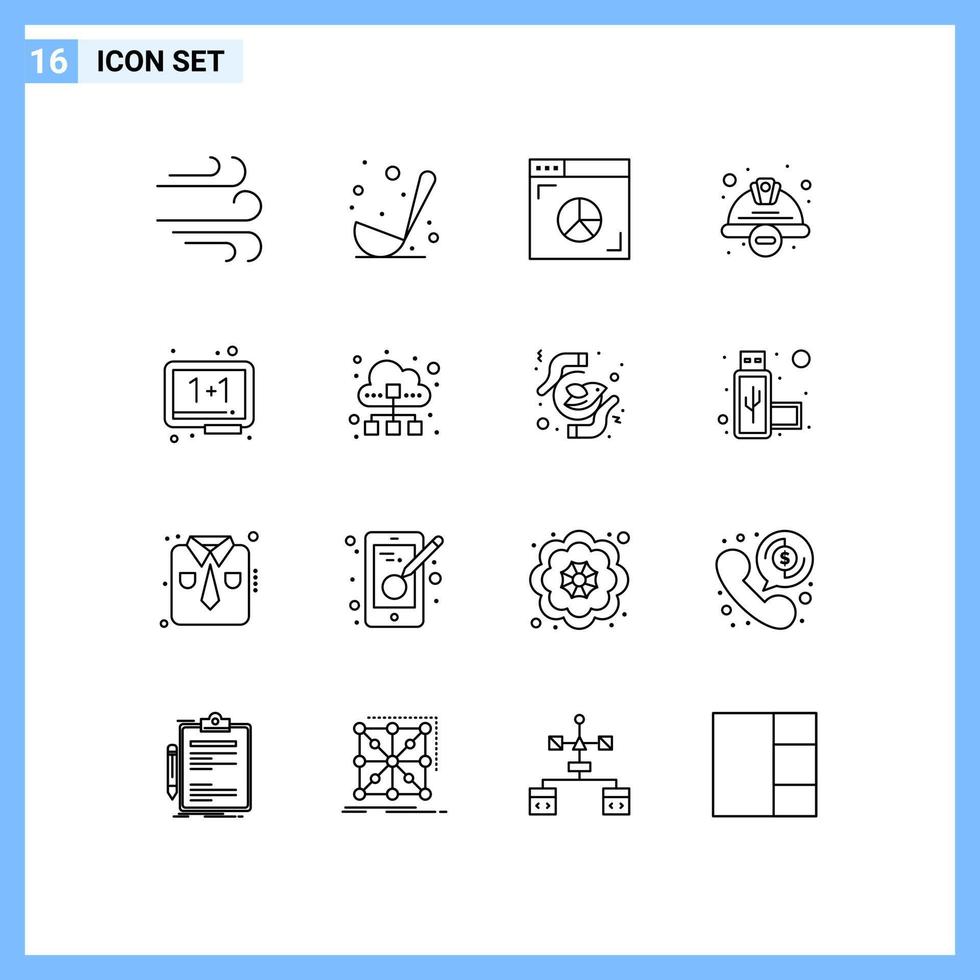 16 User Interface Outline Pack of modern Signs and Symbols of education worker hat graph safety construction Editable Vector Design Elements