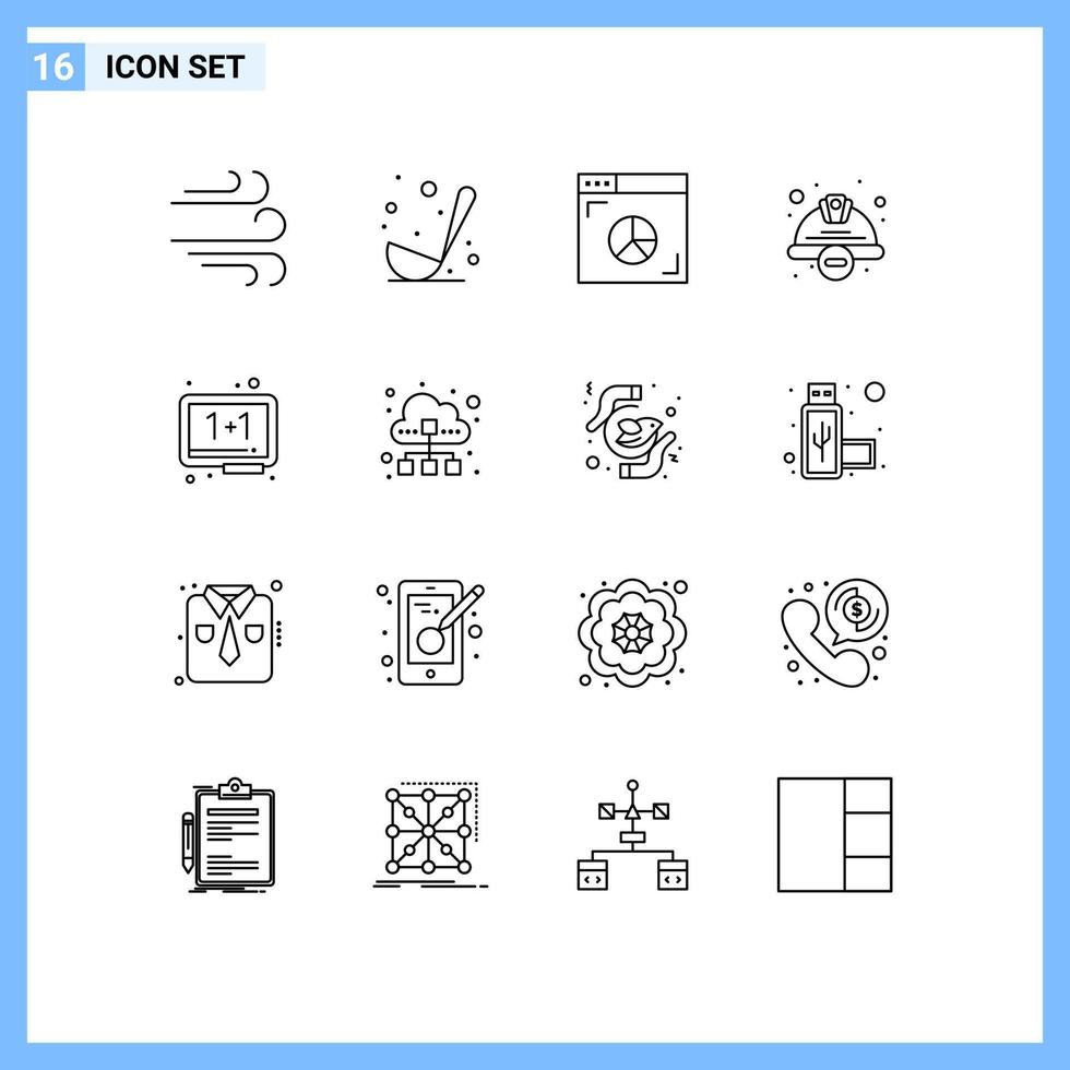 Paquete de 16 esquemas de interfaz de usuario de signos y símbolos modernos de educación trabajador sombrero gráfico construcción de seguridad elementos de diseño vectorial editables vector