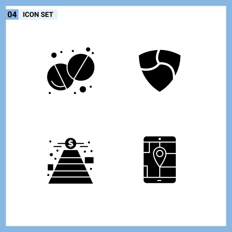 Group of 4 Solid Glyphs Signs and Symbols for health goal nem crypto currency app Editable Vector Design Elements