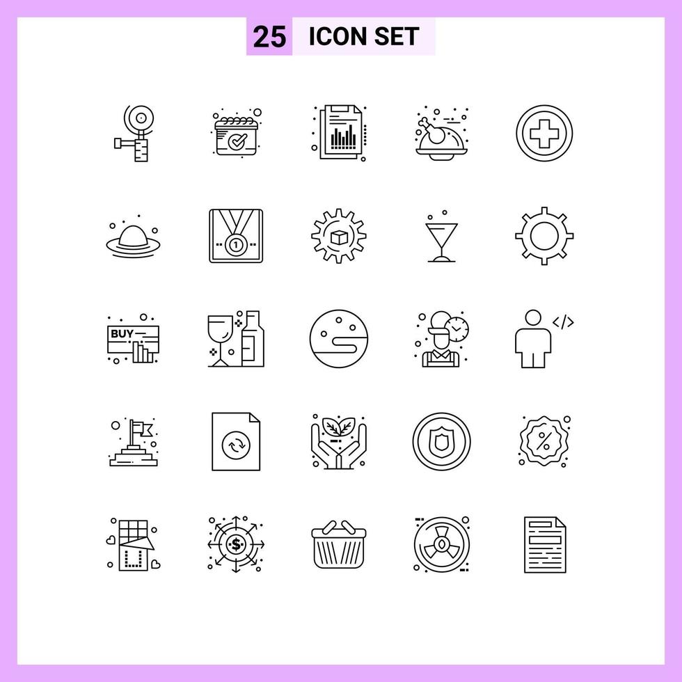 Universal Icon Symbols Group of 25 Modern Lines of sign medical quarterly hospital turkey Editable Vector Design Elements