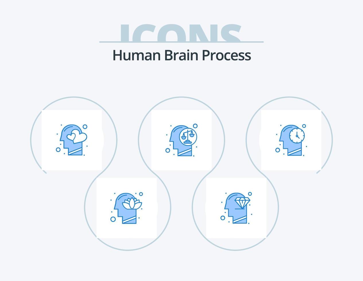 Human Brain Process Blue Icon Pack 5 Icon Design. human. decision. perfection. balance. heart vector