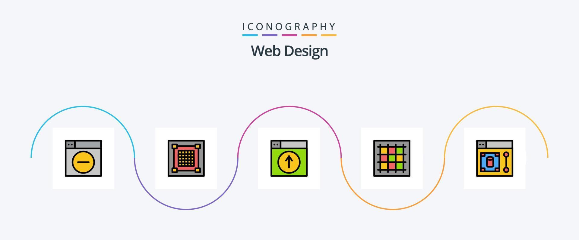 Web Design Line Filled Flat 5 Icon Pack Including area. graph. grid. grid. design vector