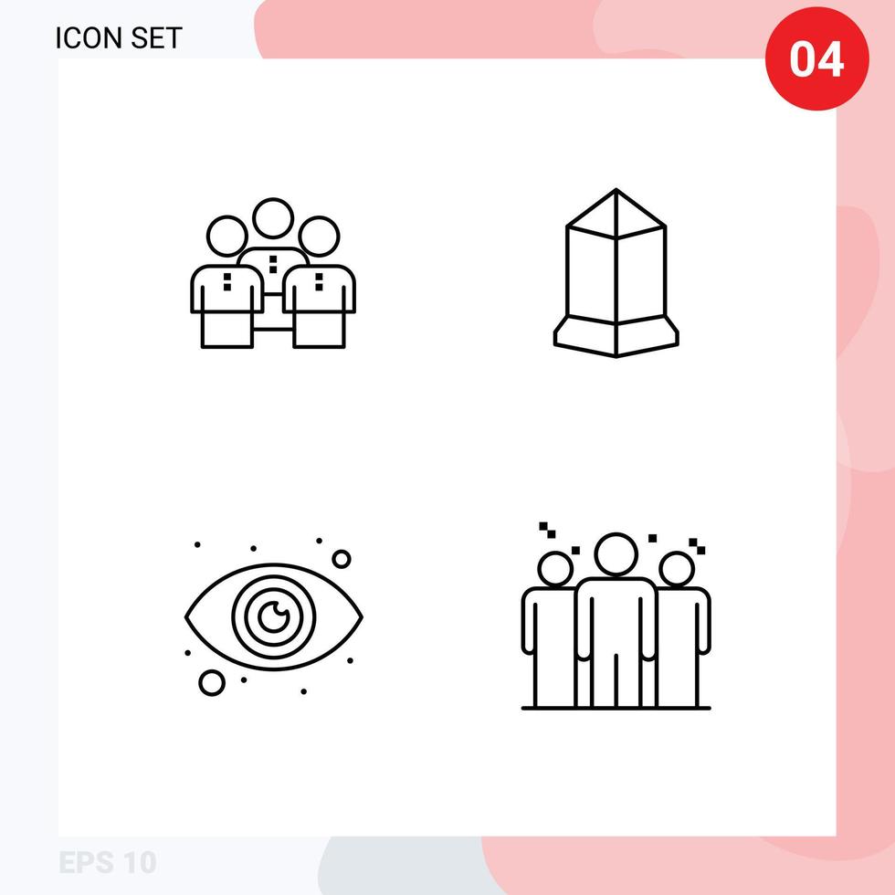 User Interface Pack of 4 Basic Filledline Flat Colors of friends crypto people workgroup eye Editable Vector Design Elements