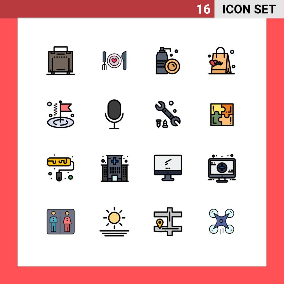 Universal Icon Symbols Group of 16 Modern Flat Color Filled Lines of flag hand bag aerosol fathers day dad Editable Creative Vector Design Elements
