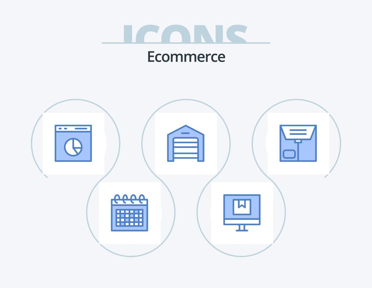 Ecommerce Blue Icon Pack 5 Icon Design. warehouse. garage. online. ecommerce. rate vector