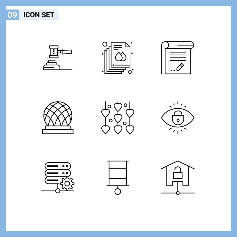 Pictogram Set of 9 Simple Outlines of building note document knowledge document Editable Vector Design Elements