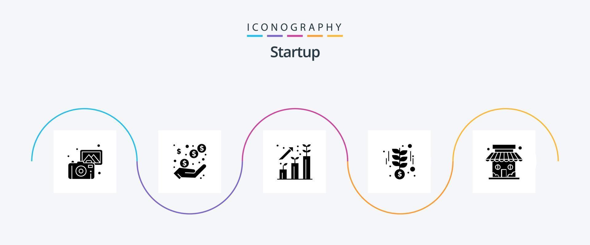 Startup Glyph 5 Icon Pack Including market store. money. business. startup. growth vector