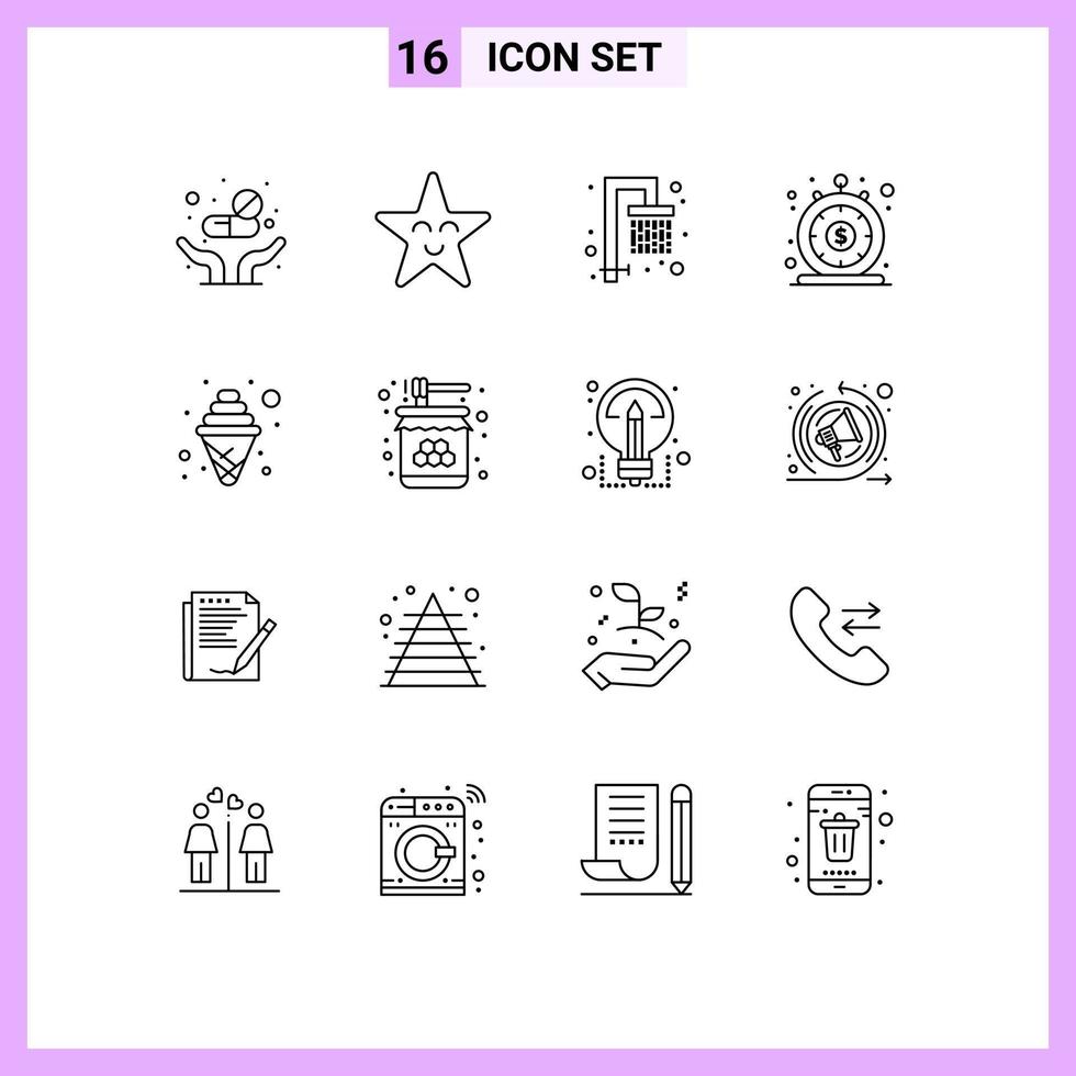 Set of 16 Commercial Outlines pack for ice craving water quick loan Editable Vector Design Elements