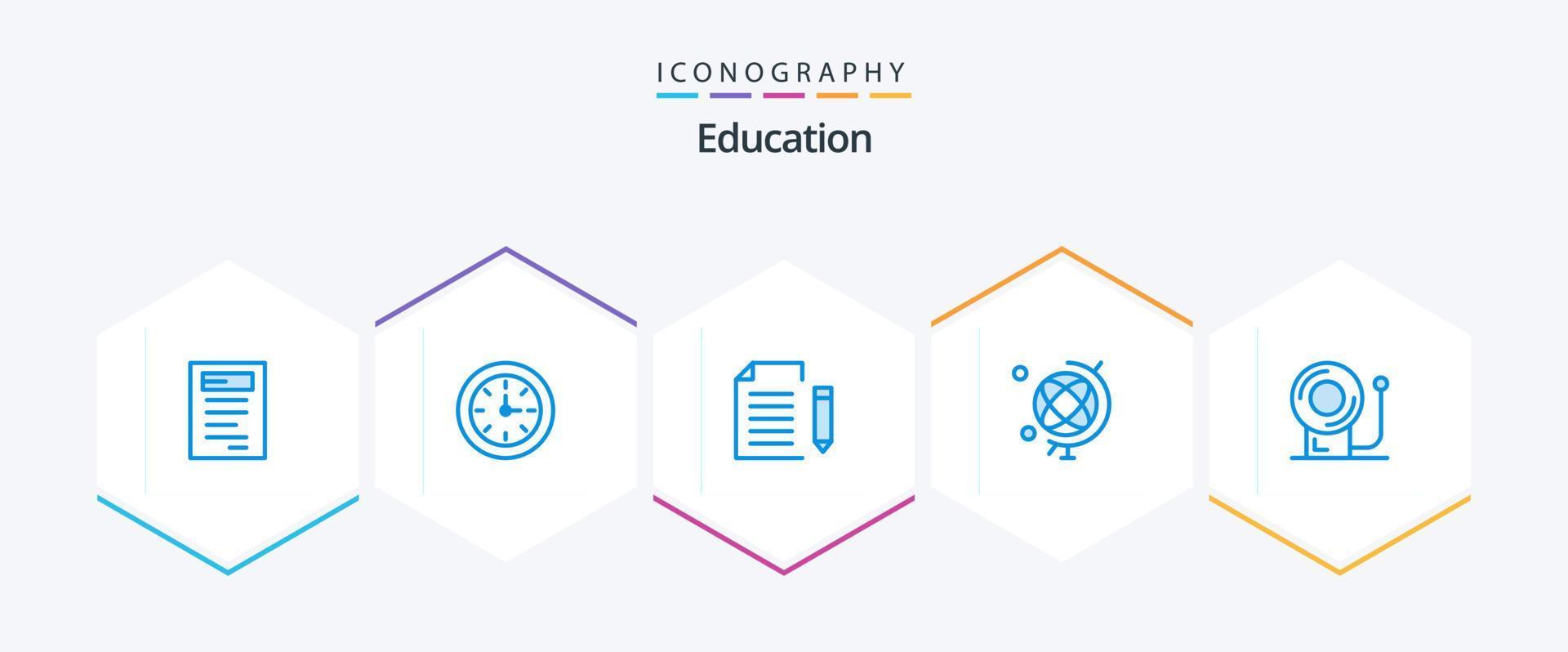 educación 25 paquete de iconos azules que incluye campana. globo. datos. geografía. página vector