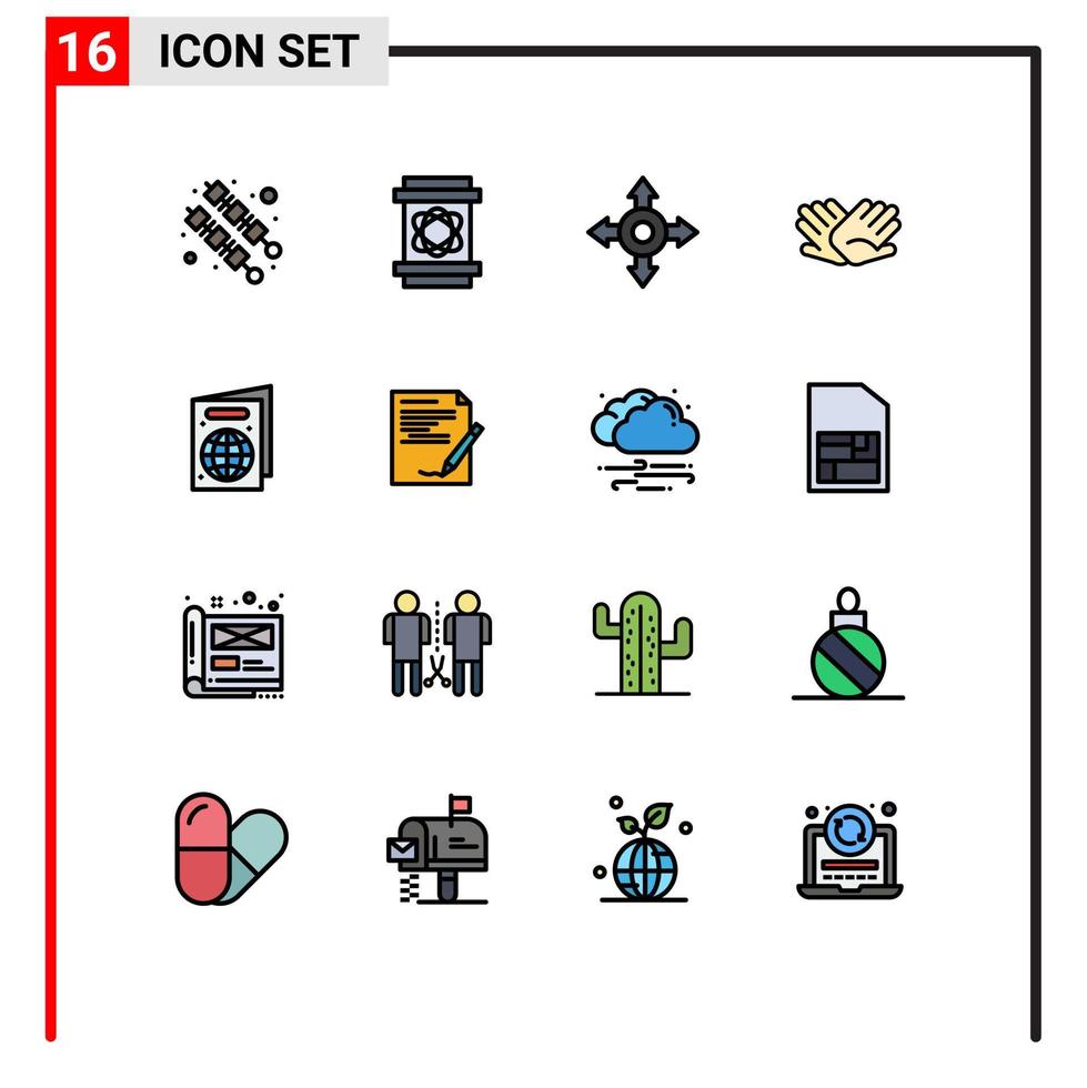 Set of 16 Modern UI Icons Symbols Signs for paper passport charity pass relations Editable Creative Vector Design Elements