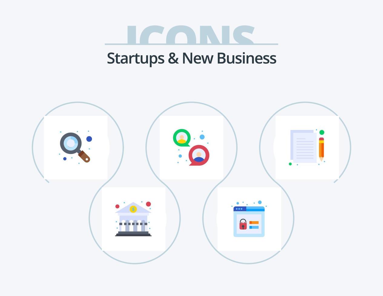 startups y nuevos negocios flat icon pack 5 diseño de iconos. flujo de trabajo. planificación. presupuesto. contenido. grupo vector