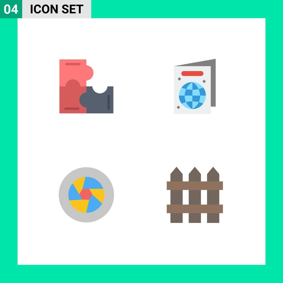 conjunto de 4 iconos de interfaz de usuario modernos símbolos signos para educación logotipo piezas de rompecabezas pasaporte foto elementos de diseño vectorial editables vector